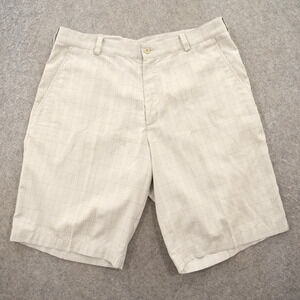 Nike Shorts Mens 34 Beige Golf Flat Plaid Front Chinos Pockets 10" Casual Logo